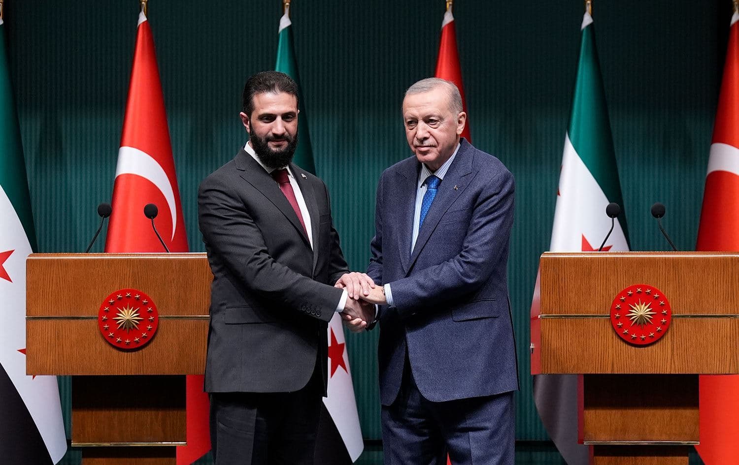 Suriye Cumhurbaşkanı Ahmed Şara ve Türkiye Cumhurbaşkanı Erdoğan