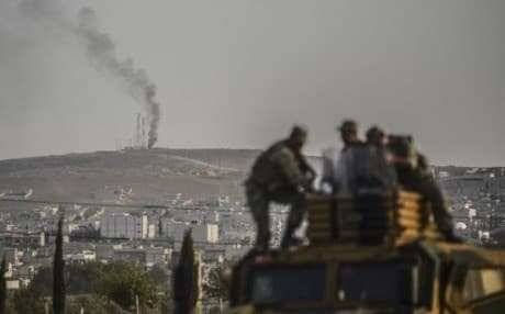 Smoke seen rising from an explosion in Kobane, seen from across the Turkish border. AFP file photo.
