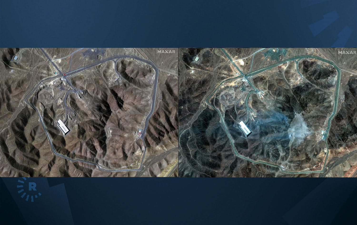بنکەی ئەتۆمیی فۆردۆ پێش و پاش بۆردوومانکردنی لەلایەن ئەمریکاوە