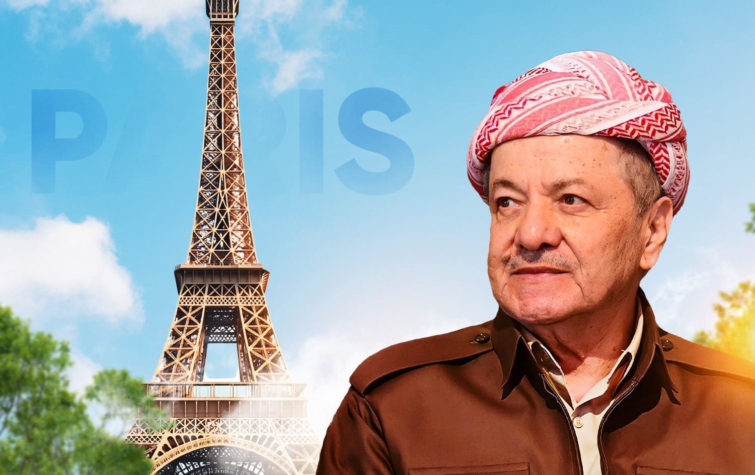 صورة للرئيس مسعود بارزاني وبرج إيفل