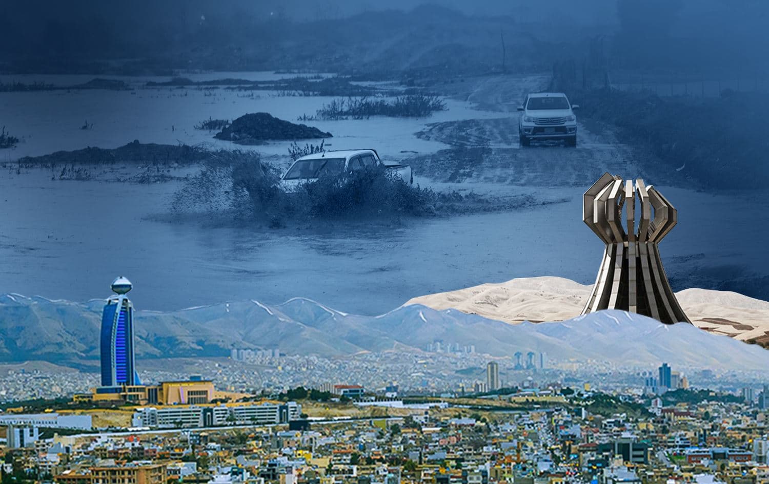 پارێزگاکانی سلێمانی، هەڵەبجە و دیمەنێکی لافاوەکەی چەمچەماڵ