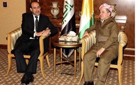 Kurdistan Region President Massoud Barzani (R) met with Iraqi Prime Minister Nuri al-Maliki in Erbil, June 9, 2013. Photo: Rudaw