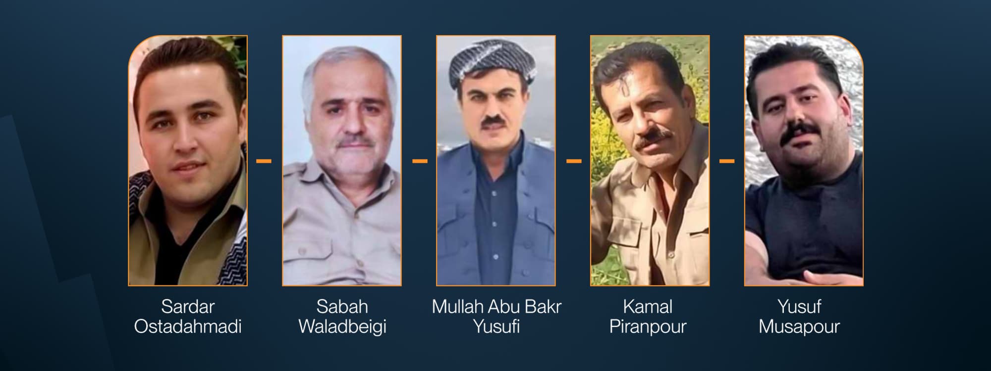 Photo of the five Kurdish men detained in Rojhelat. Photo: KHRN
