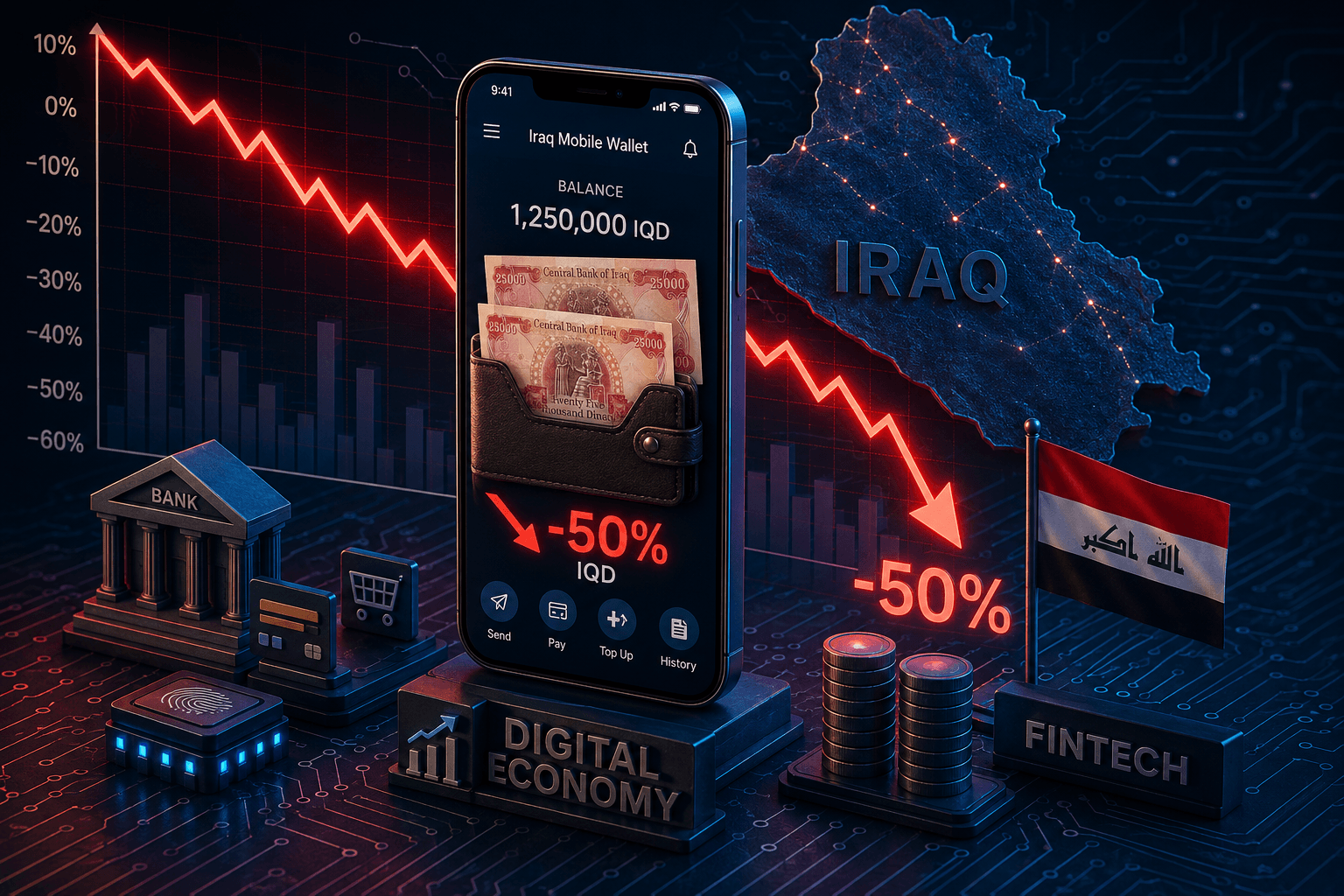 لەگەڵ کەمبوونەوەی داهاتی عێراق، ئاڵوگۆڕی پارە لە رێگەی مۆبایلەوە 50٪ کەمی کردووە