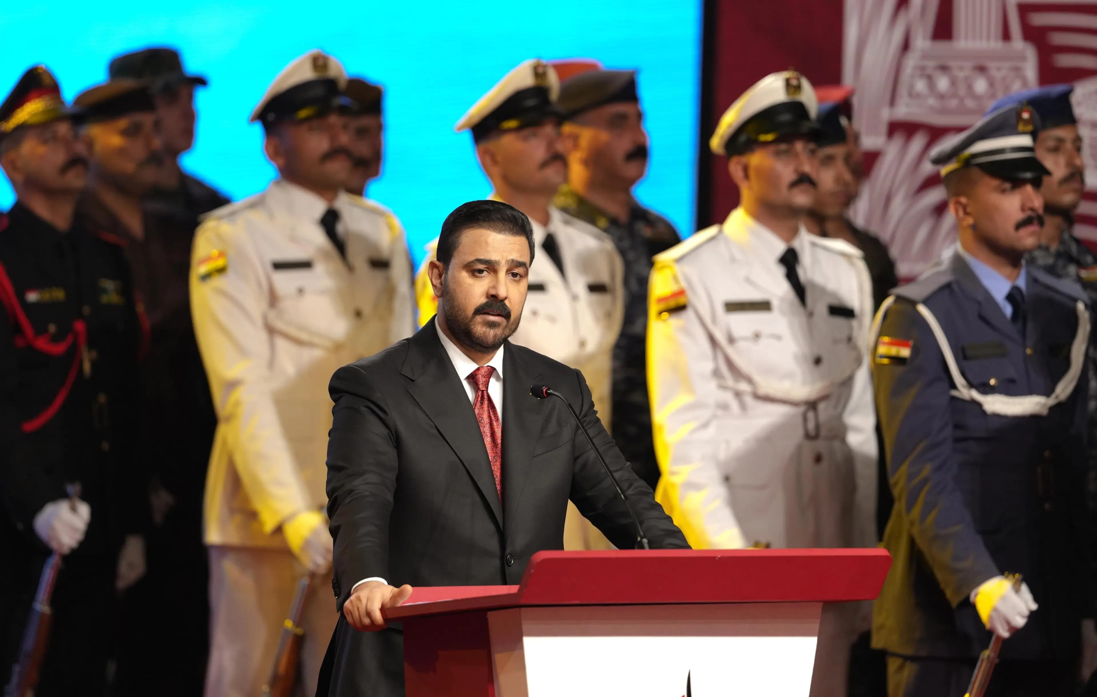 Foto: Irak Başbakanı Ali Faleh Zeydi, başkent Bağdat’ta düzenlenen "Egemenlik Günü" konferansında bir konuşma yaptı