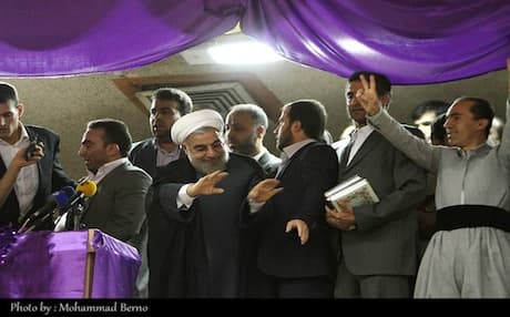 Iranian President Hassan Rohani among his Kurdish supporters in the city of Sanandaj during his election campaign. Photo: Rohani support group/Facebook