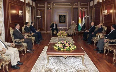 Masoud Barzani gathered with Mosul provincial council delegate in Erbil. Photo: Rudaw.