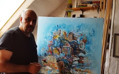 Selo at his studio. Photo by author.