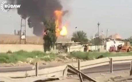 Amateur video sent to Rudaw showing fire at the Taji plant following the attack.