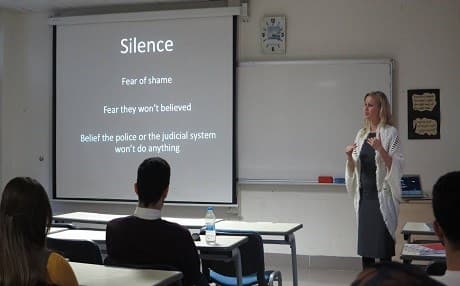 Johanna Higgs giving a presentation to a group of students at the University of Kurdistan Hawler. Photo: Supplied