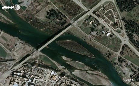 Aerial view of one of the five bridges on the Tigris River in Mosul. Photo:AFP