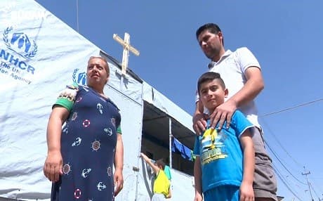 A displaced Christian family in a refugee camp. Photo: Rudaw video