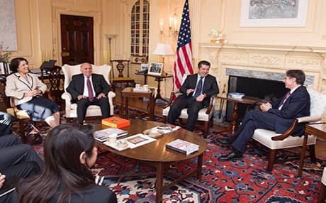 A Kurdish delegation including Representative Bayan Sami Abdul Rahman, Presidency Staff Chief Fuad Hussein, Chancellor Masrour Barzani meet with then US Deputy National Security Advisor Anthony Blinken in Washington, D.C., in December 2016. Photo: MB Twitter