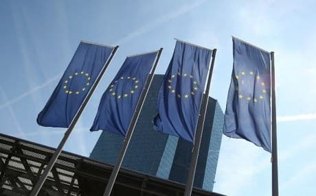 European Union flags in Frankfurt, Germany. Photo: Daniel Roland/AFP