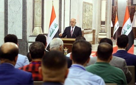 Iraqi Prime Minister Haider al-Abadi giving his weekly address on Tuesday. Photo: Prime minister’s office