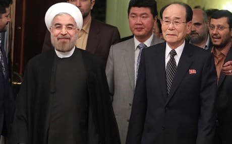 Iranian President Hassan Rouhani welcomed North Korea’s ceremonial head of state, Kim Yong-nam, in Tehran on August 3, 2013. Photo: AFP/file