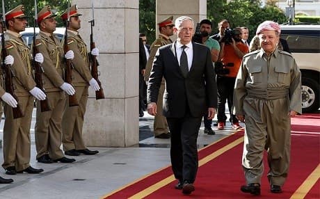 US Defense Secretary James Mattis and Kurdistan President Masoud in Erbil on August 22. Photo: Rudaw
