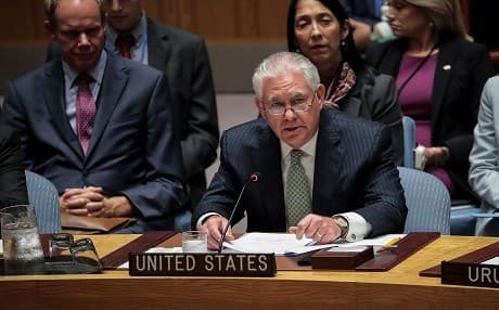 US Secretary of State Rex Tillerson speaks during a UN Security Council meeting on September 21, 2017 in New York City. Photo: Drew Angerer/Getty Images/AFP