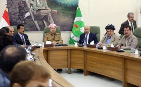 Kurdistan Region President Masoud Barzani meeting with Peshmerga commanders in Kirkuk on Monday. Photo: Rudaw