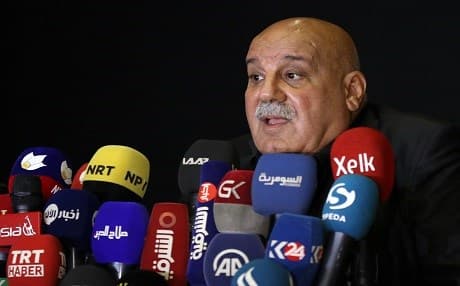 Lieutenant General Jabbar Yawar, secretary-general of the Kurdistan Regional Government Ministry of Peshmerga Affairs, speaks during a press conference in Erbil on November 5, 2017. Photo: AFP / Safin Hamed