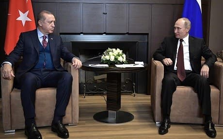 Turkish President Recep Tayyip Erdogan and Russian President Vladimir Putin meet at the presidential palace in Sochi, Russia, on Nov. 12. Photo: Kremlin