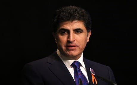 KRG Prime Minister Nechirvan Barzani speaks during a conference of national campaign of 16 days of combating violence against women in Erbil on November 27, 2017. Photo: AFP/Safin Hamed