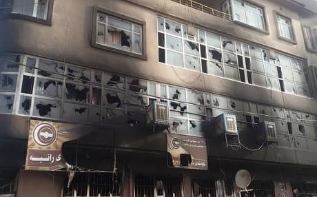Photo shows the office of the Kurdistan Islamic Union set ablaze by protesters in Raniya, Sulaiani province on December 20, 2017. Photo: Facebook/Rebar Rashid
