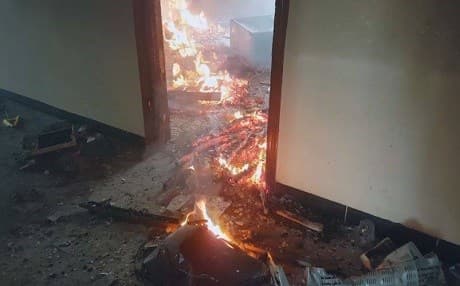 Some angry anti-government protesters set ablaze dozens of party and government offices in several cities of the province of Sulaimani earlier this week. Photo: Rudaw TV