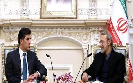 KRG Prime Minister Nechirvan Barzani (left) discussed Erbil-Tehran relations and recent signs of development of dialogue between Erbil and the Iraqi government with Ali Larijani, the speaker of the Iran's parliament on January 21, 2018. Photo: IRNA