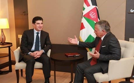 KRG PM Nechirvan Barzani meets with King Abdullah II of Jordan on sidelines of WEF in Davos. Photo: KRG prime ministry