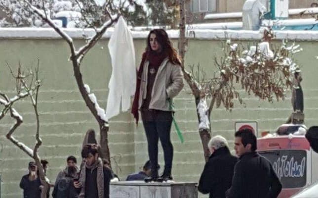 Photo shared on social media of Narges Hosseini protesting the mandatory hijab. Photo: CHRI