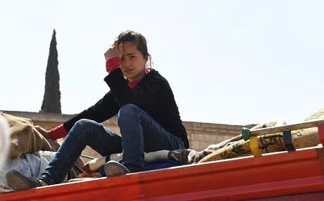 An estimated 250,000 civilians have fled Afrin in recent days. Photo: George Ourfalian/AFP