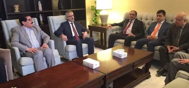 The heads of the KDP and PUK's politburos, Fazil Mirani and Mala Bakhtiar, respectively, meet in Baghdad on May 23, 2018. Photo: Rudaw TV