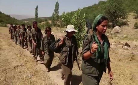 A screenshot of female PKK fighters from the movie trailer for 'Bakur.'