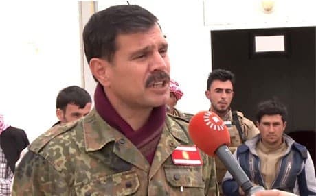 Haider Shasho speaks to reporters in Shingal in March 2017. Photo: Rudaw TV