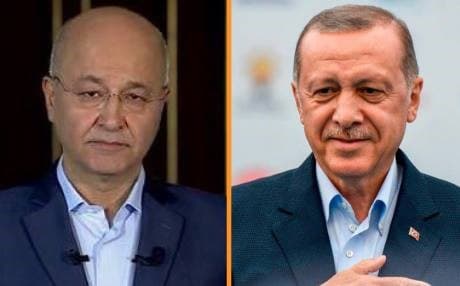 Barham Salih, a former prime minister of the KRG, and Turkish President Recep Tayyip Erdogan. Composite photo: Rudaw via Rudaw TV/AFP