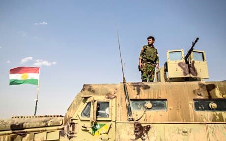 Kurdish Peshmerga fighters in Makhmour front. Photo: Pacific Press/Barcroft India