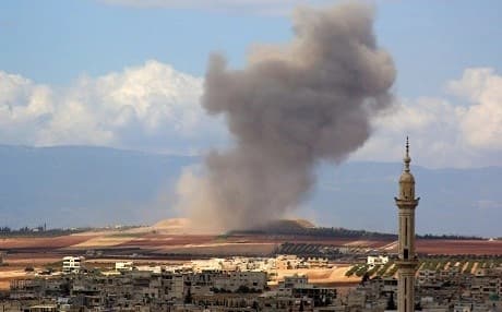 Smoke rises in the Syrian village of Kafr Ain in the southern countryside of Idlib province after an airstrike on September 7, 2018. Photo: Anas al-Dyab/AFP