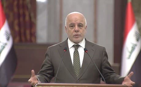 Iraqi Prime Minister Haider al-Abadi speaks at his weekly press conference in Baghdad on Thursday. Photo: Iraqi PM office