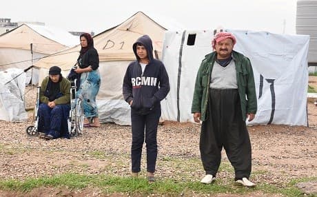 Displaced Iraqis from Nineveh province wait for aid to arrive at a camp in Hassan Sham, Kurdistan Region, in April 2017. File photo: Rudaw