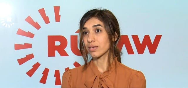 Yezidi Nobel Peace Prize winner Nadia Murad speaks to Rudaw at the National Press Club, Washington DC, October 8, 2018. Photo: Rudaw video