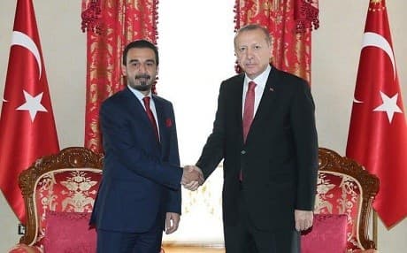 Iraqi parliament Speaker Mohammed al-Halbousi met with Turkish President Recep Tayyip Erdogan at Dolmabahce Palace in Istanbul on Wednesday. Photo: Turkish presidency