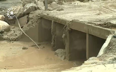 Muddy water carrying rocks destroys infrastructure in Simelan, Choman district, Kurdistan Region on October 26, 2018. Video: Rudaw TV