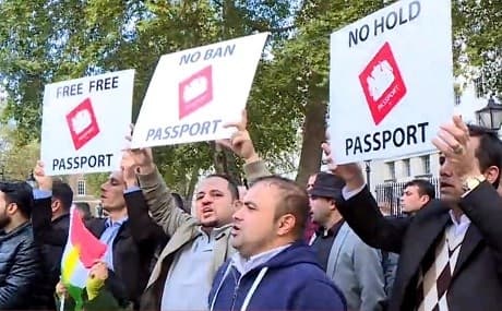British Kurds protest in Central London against the Home Office confiscation of their passports, November 17, 2018. Photo: Rudaw video