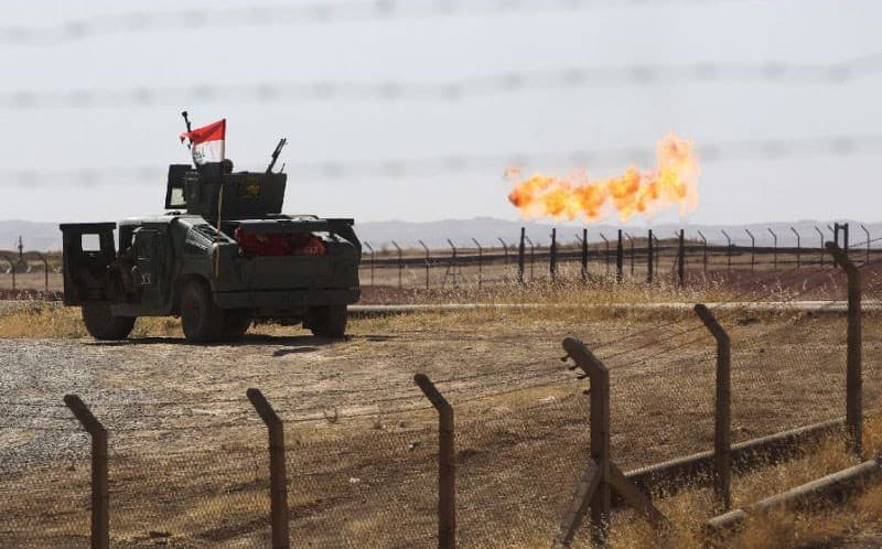 An Iraqi army vehicle parked at Kirkuk’s Bai Hassan oil field on October 17, 2017. Photo: Ahmad al-Rubaye/AFP