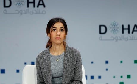 Iraqi Nobel laureate Nadia Murad speaks during the Doha Forum in the Qatari capital, December 16, 2018. Photo: Karim Jaafar / AFP