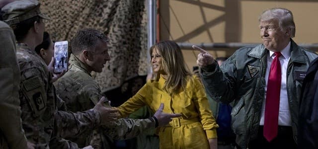 President Donald Trump and First Lady Melania Trump greet US soldiers at al-Asad airbase in Iraq on December 26, 2018. Photo: Andrew Harnik/AP