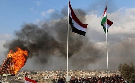 Kurdish and Iraqi flags flying side by side during Nawroz celebrations in Kirkuk, March 20, 2017. File photo: Marwan Ibrahim / AFP