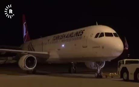 A Turkish Airlines plane taxis at Sulaymaniyah International Airport in the early morning of January 26, 2019.