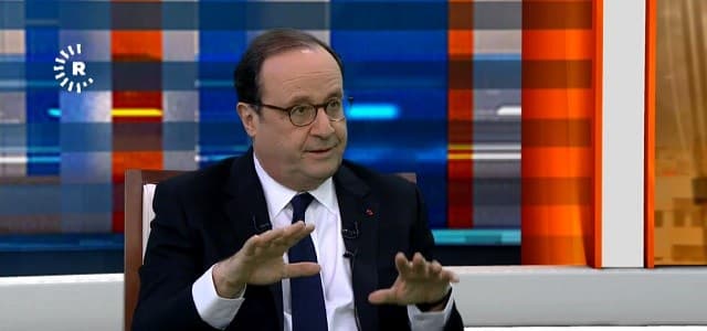 Francois Hollande, former president of France, speaks to Rudaw TV, February 25, 2019. Photo: Rudaw TV